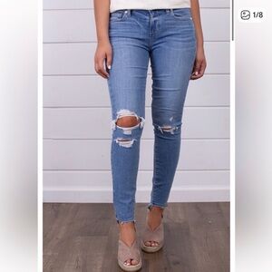 PAIGE Verdugo Ankle Blue Distressed Crop Skinny Jeans